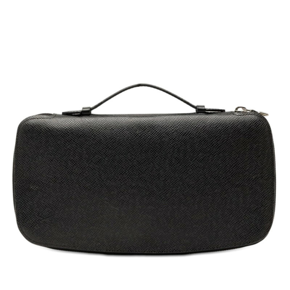 Louis Vuitton Taiga Organizer Atoll Round Zipper Long Wallet Black Leather